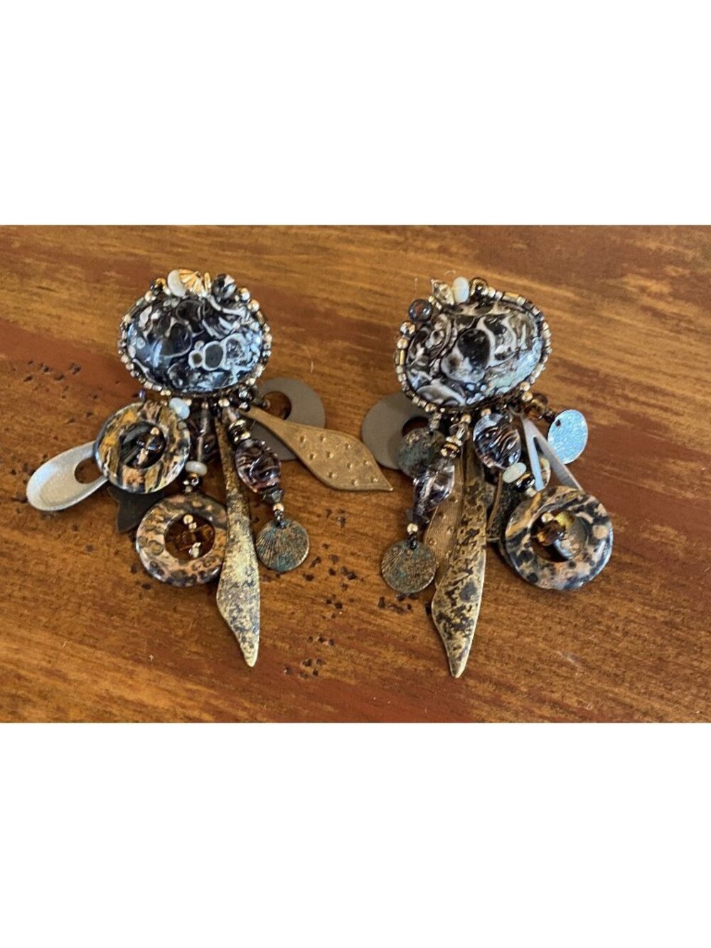 Chipita Vintage Jasper Dangle Clip Earrings